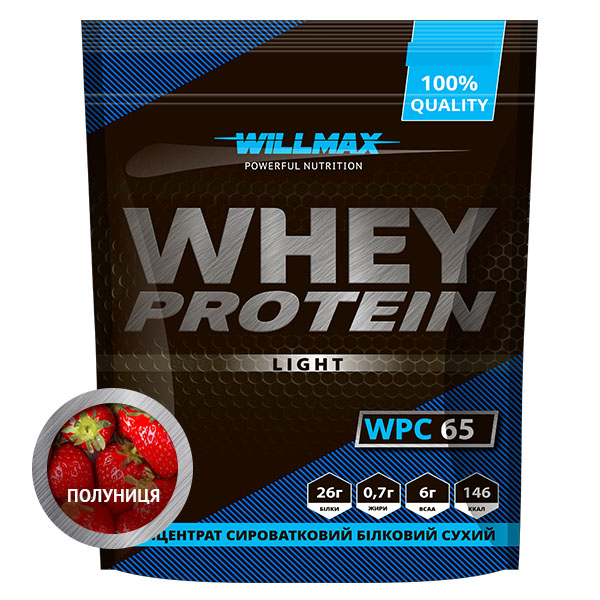Концентрат сывороточного белка Willmax 65 % вкус КЛУБНИКА